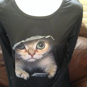 ⏰️3/$10 XS/S Cute black kitty shirt long sleeves